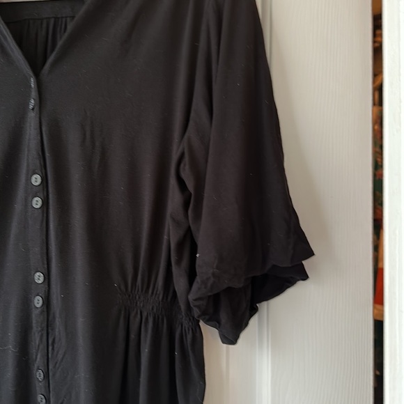 J Jill black bubble sleeve cinched waist button down blouse large - Picture 6 of 8